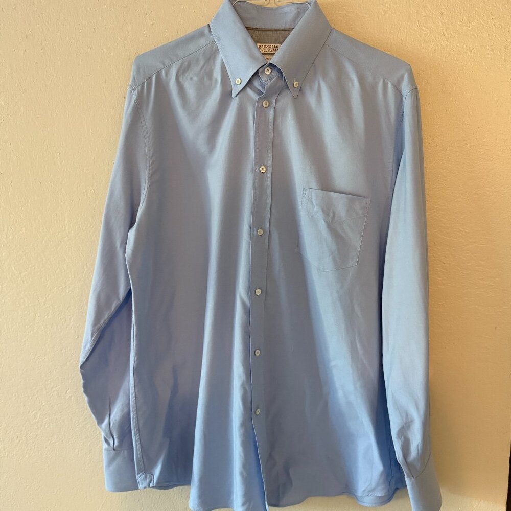 Brunello Cucinelli Men's Dress Shirt Basic Fit Size L Light Blue